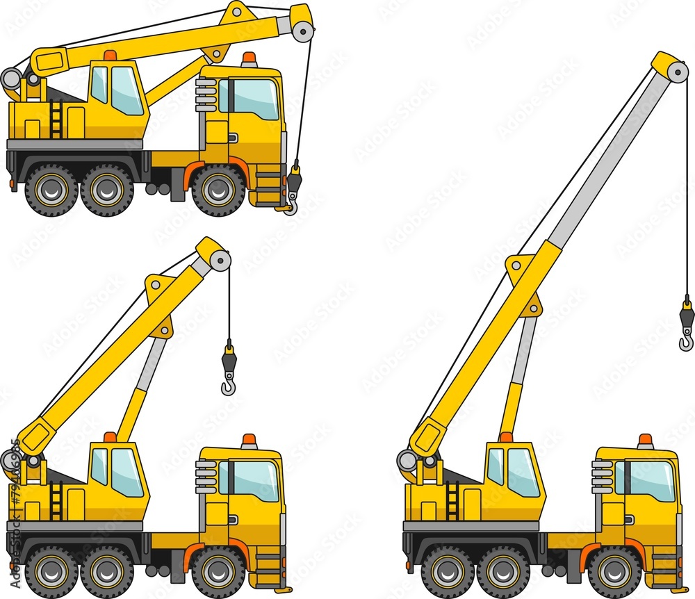 Fototapeta premium Cranes. Heavy construction machines. Vector illustration
