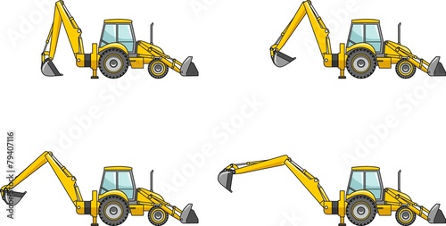 Backhoe loaders. Construction machines. Vector illustration