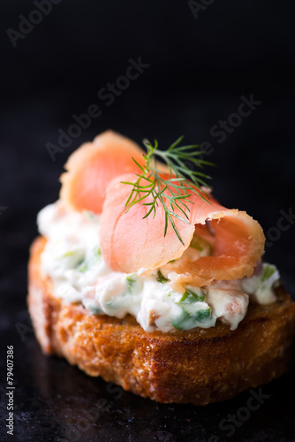 Canape with smoked salmon and cream cheese