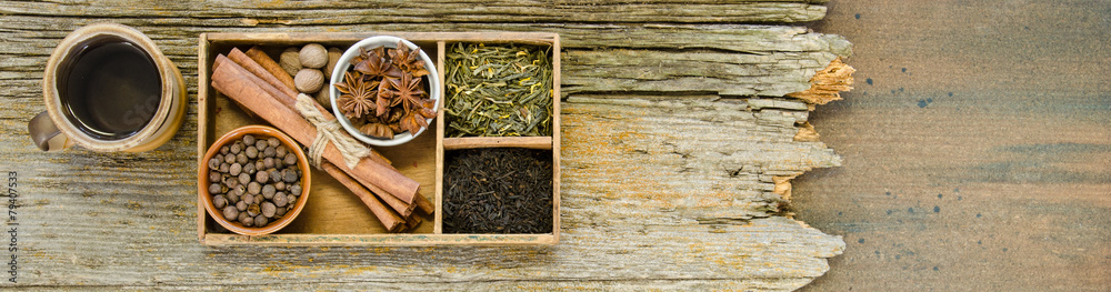 Ingredients for Chai tea in a banner format