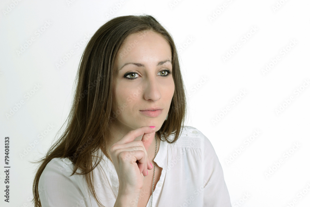 Seriouse Woman is Having an Idea-Isolated on White Background Seriouse Woman is Having an Idea-Isolated on White Background