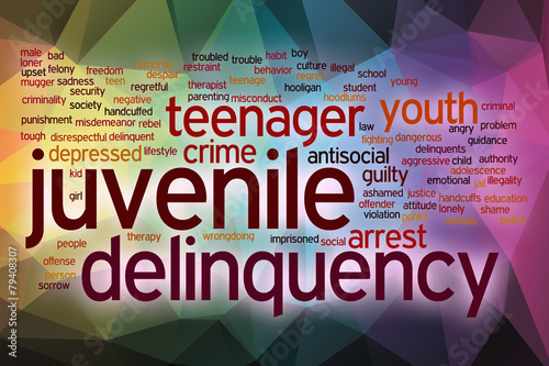 Juvenile delinquency word cloud with abstract background