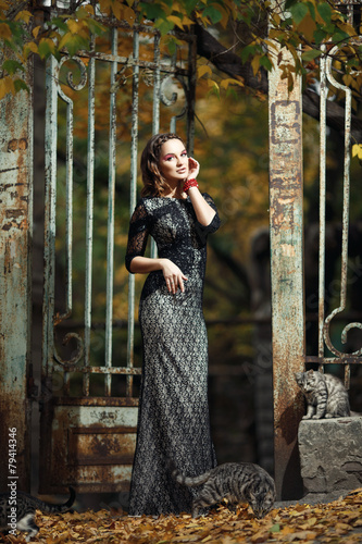 Young beautiful woman model looks