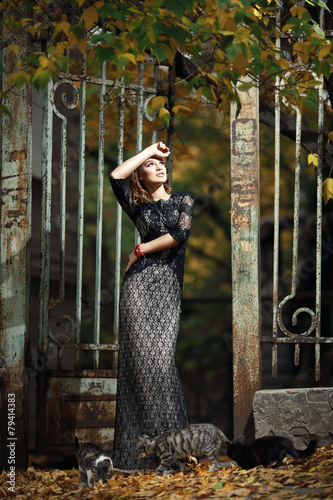 Young beautiful woman model looks