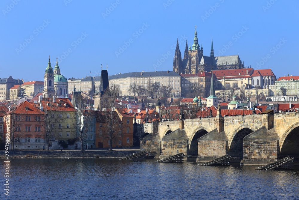Obraz premium Prague gothic Castle with Charles Bridge, Czech Republic