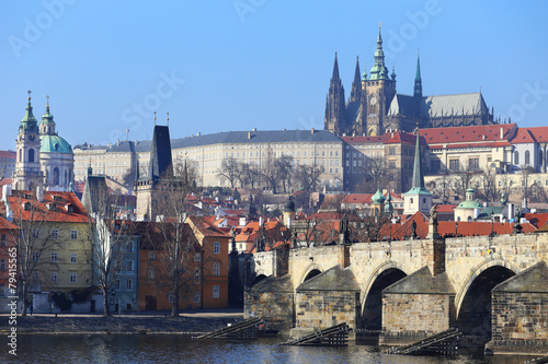 Prague gothic Castle with the Charles Bridge, Czech Republic