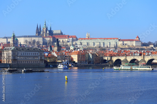 Prague gothic Castle with the Charles Bridge  Czech Republic