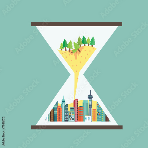 Destruction of natural with metropolis in hourglass