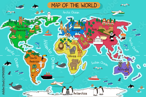 Naklejka na szafę Kolorowa mapa świata