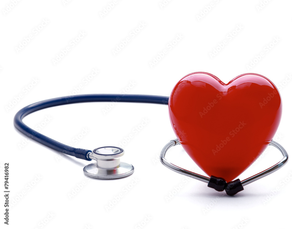 A heart with a stethoscope, isolated on white background A heart with a stethoscope, isolated on white background