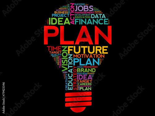 PLAN bulb word cloud, business concept