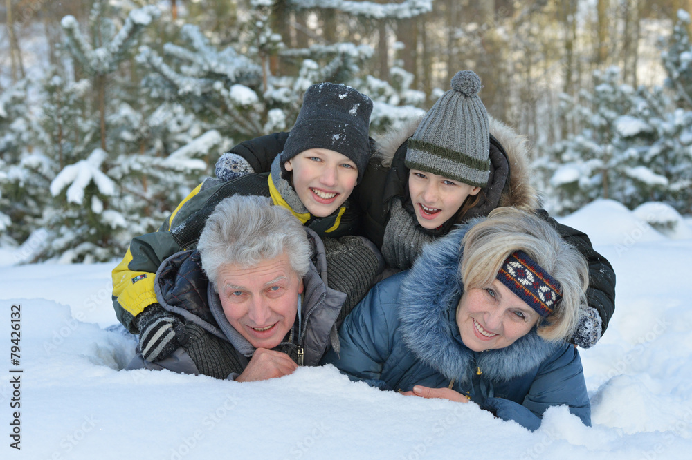 Happy family in winter