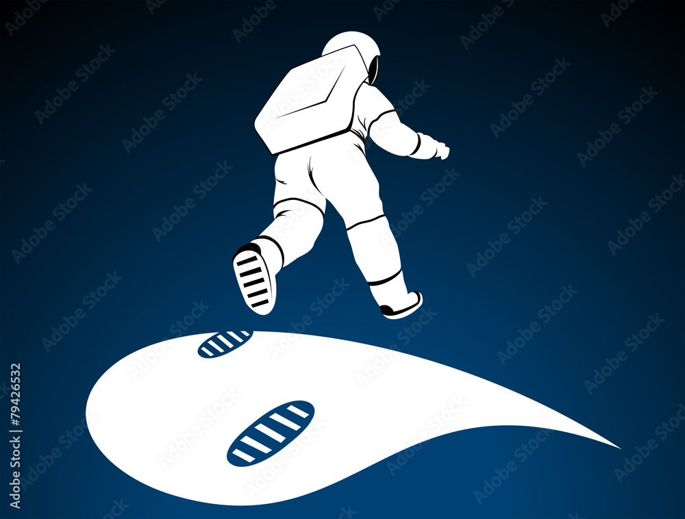 Obraz premium Bouncing astronaut over surface of planet