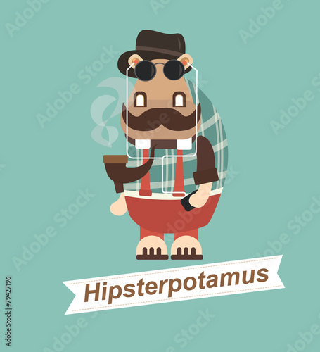 hipster - Hippopotamus cartoon