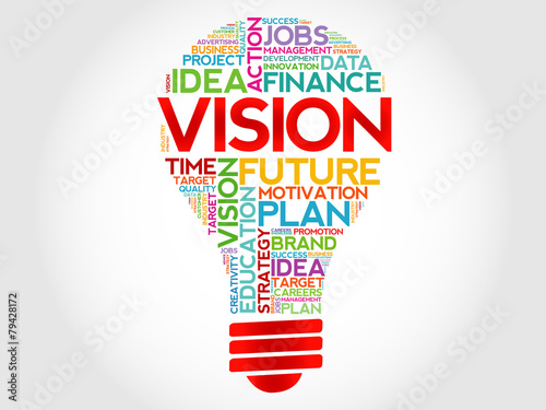 VISION bulb word cloud, business concept