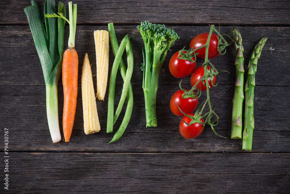 vegetable background, from above on wooden table vegetable background, from above on wooden table