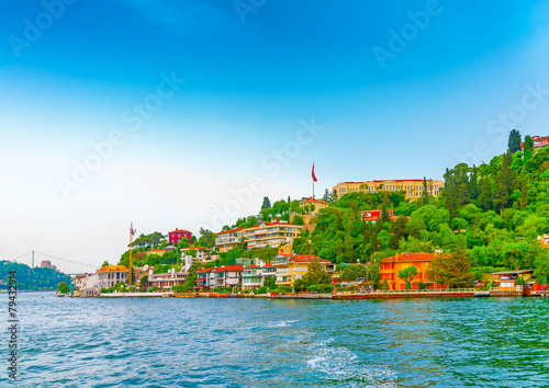old houses across Bosphorus channel at Istanbul Turkey