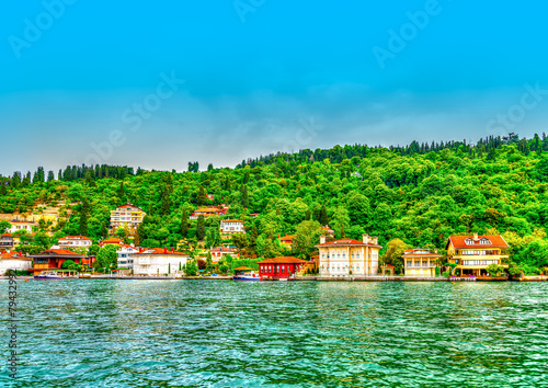 old houses across Bosphorus channel at Istanbul Turkey. HDR