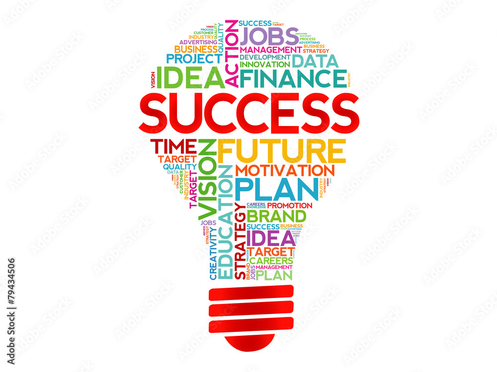 SUCCESS bulb word cloud, business concept SUCCESS bulb word cloud, business concept