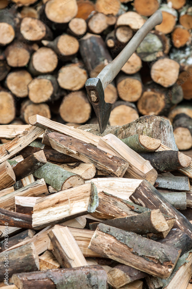 wood chopped and stacked with an ax wood chopped and stacked with an ax