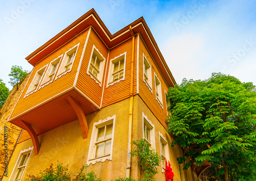 Photography wooden houses across Sogukcesme street Istanbul in Turkey.