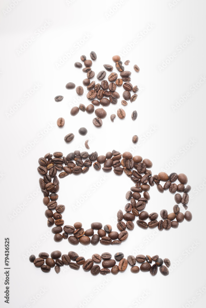 Coffee beans in the form of coffee cup and steam. Coffee beans in the form of coffee cup and steam.