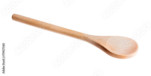 Top view of wooden spoon isolated over white.