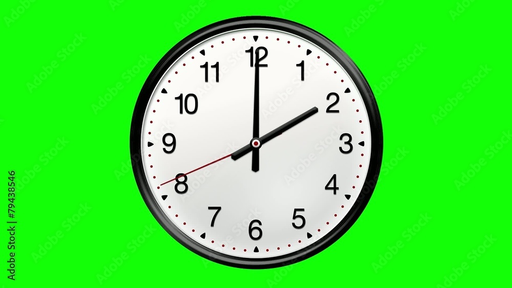 Large round clock counting down 12 hours over 30 seconds.