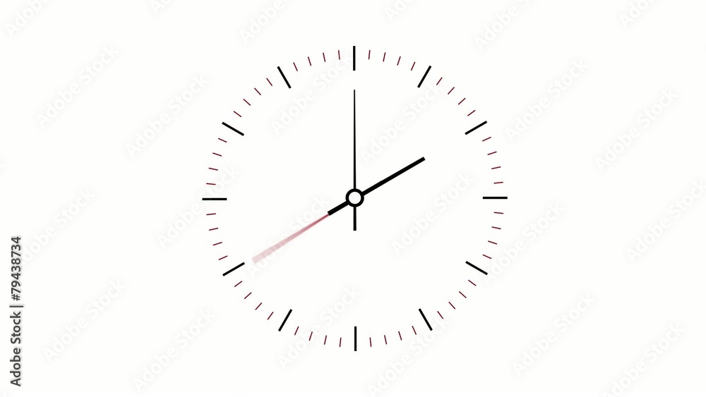 Clock counting down 12 hours over 30 seconds. White Clock counting down 12 hours over 30 seconds. White