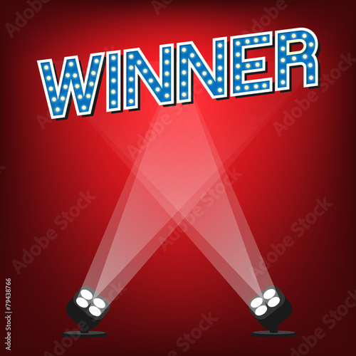 Winner label on stage with red background and lighting