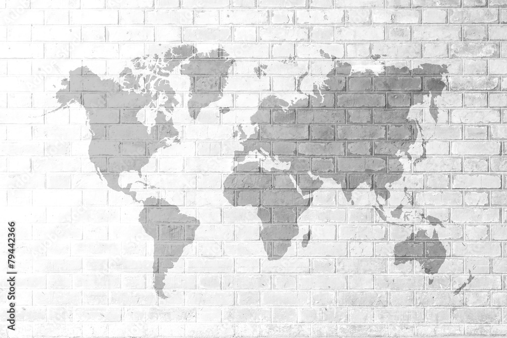 Red Brick wall texture Soft tone White color with world map