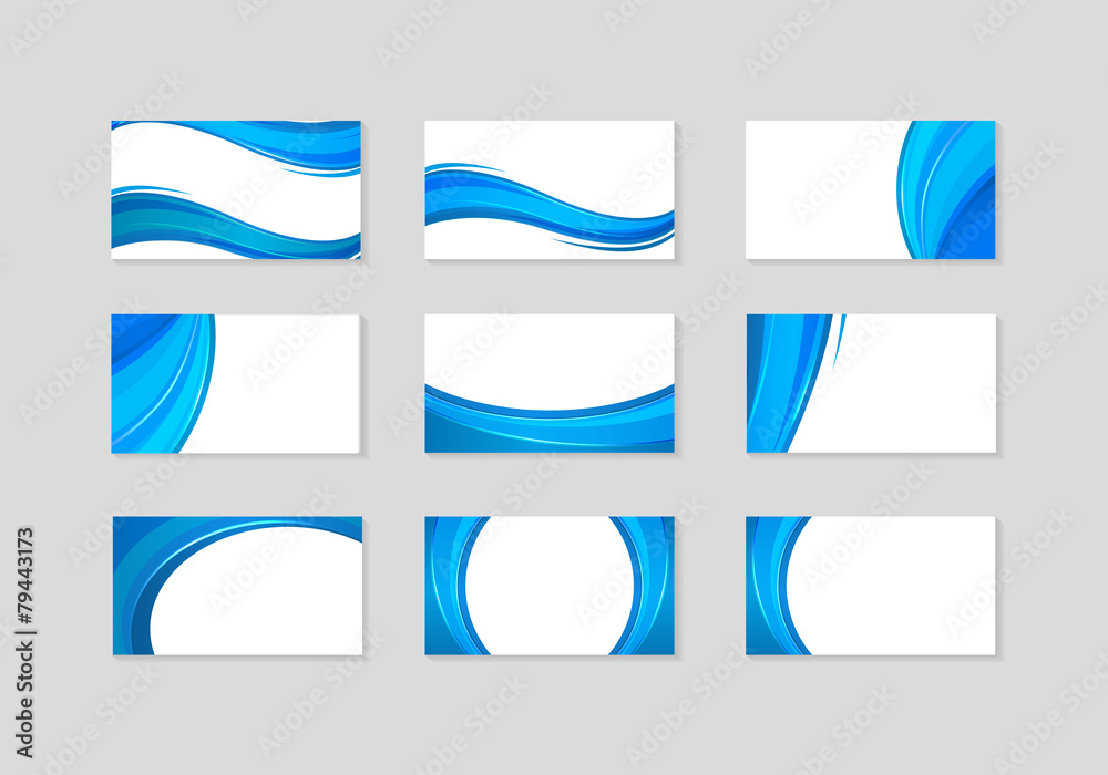 Set of Business Card with abstract blue waves - obrazy, fototapety, plakaty 