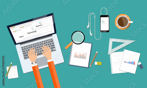 business working online and searching on web workspace