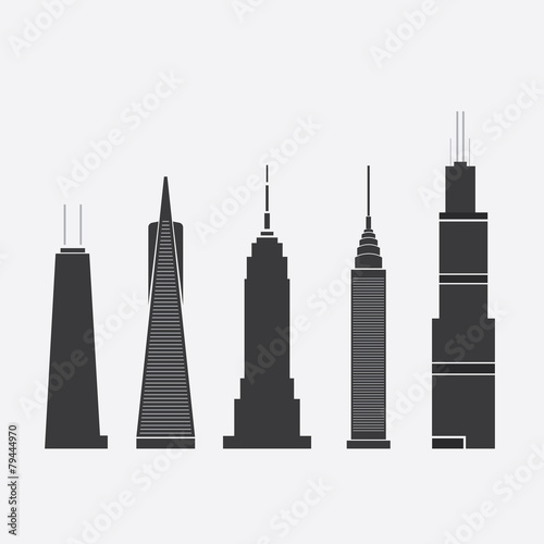 Set of Abstract Vector Illustrations of Five Famous Skyscrapers
