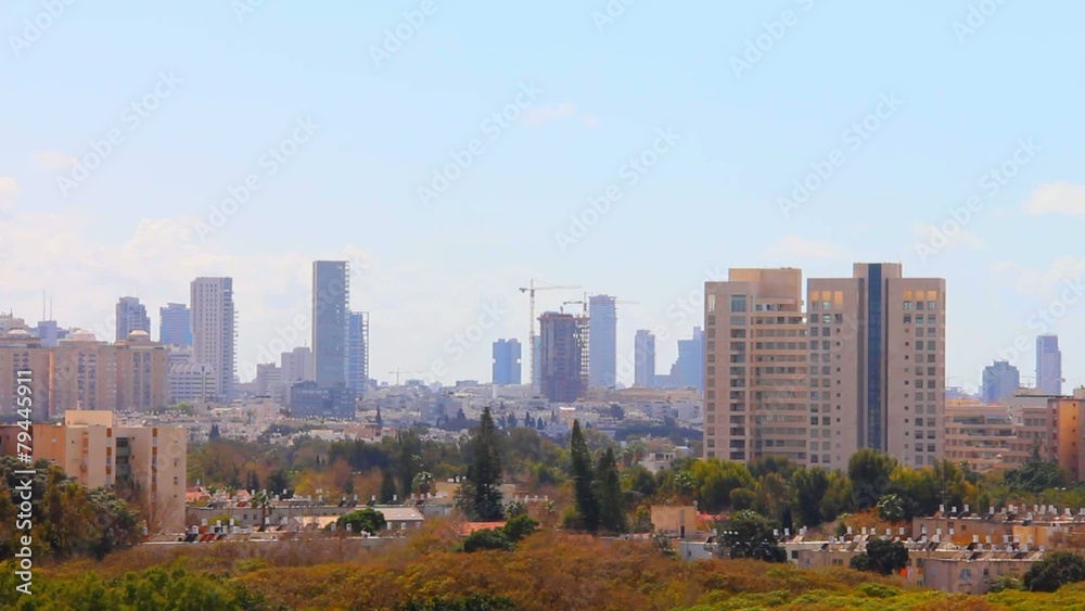 Clouds time lapse over Tel Aviv skyline at Sunny Day Clouds time lapse over Tel Aviv skyline at Sunny Day
