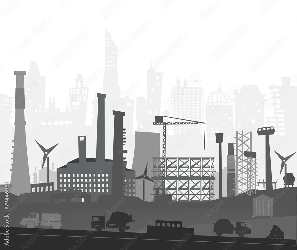 Fototapeta premium Industrial site view with cranes. Heavy industry background