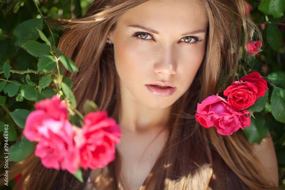 beautiful woman in pink flowers beautiful woman in pink flowers