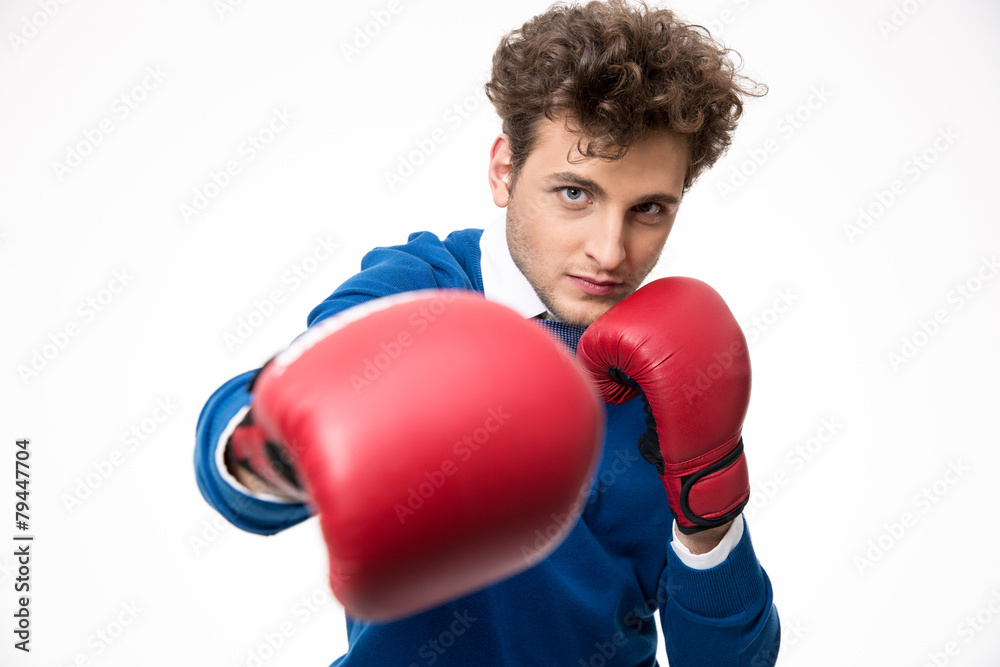 Business man boxing with red gloves Business man boxing with red gloves