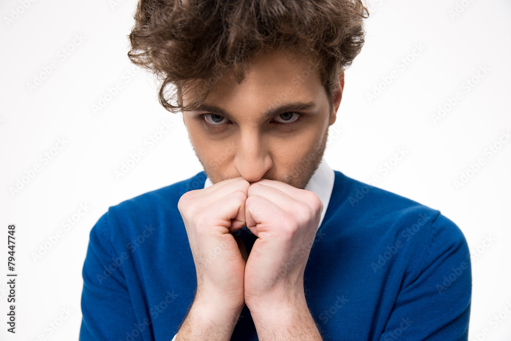 Portrait of a pensive man over gray background Portrait of a pensive man over gray background