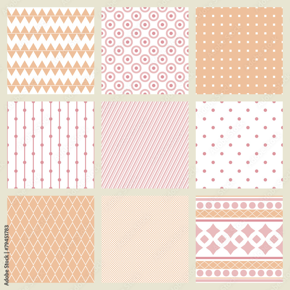 Set of geometric patterns in shades of pale pink. Set of geometric patterns in shades of pale pink.