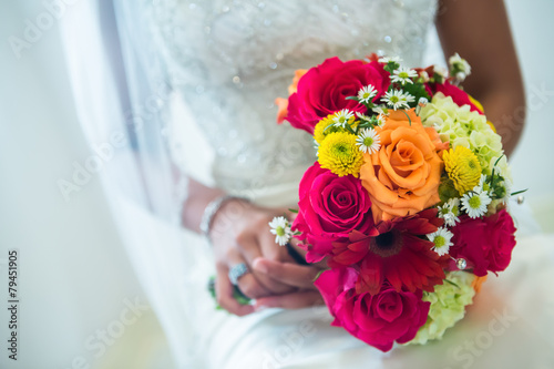Fototapeta Naklejka Na Ścianę i Meble -  Orange, yellow, white wedding bouquet