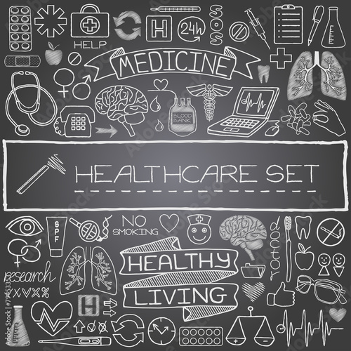 Hand drawn medical set of icons