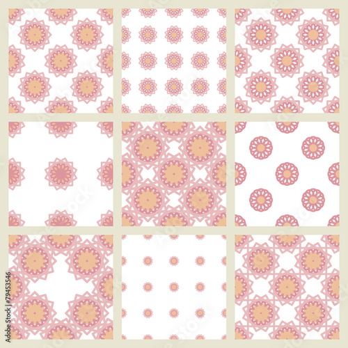 Set of 9 seamless   patterns in pastel girly colors