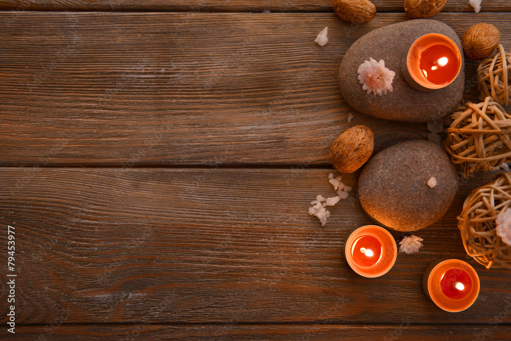 Composition of spa treatment on wooden background Composition of spa treatment on wooden background