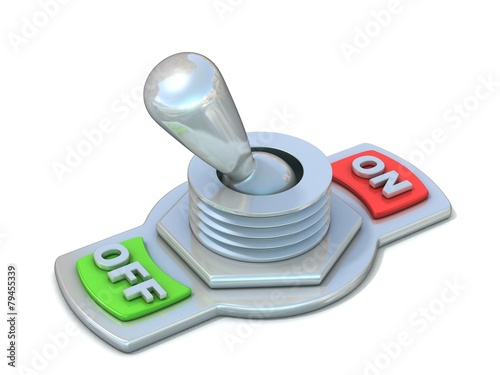 On and off metal toggle switch, flipped in the OFF position. 3D