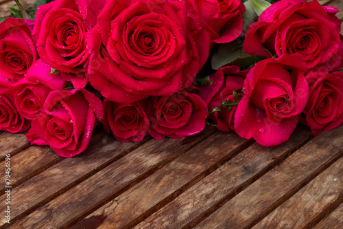 bouquet of dark  pink roses close up