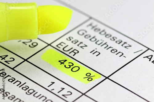 Hebesatzangabe auf deutschem Grundsteuerbescheid photo