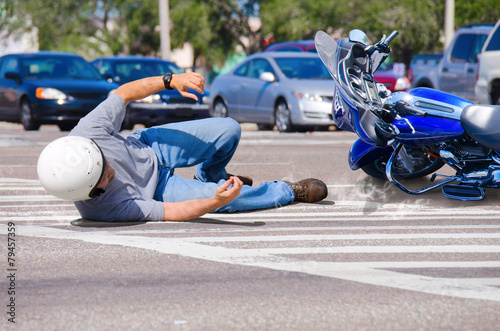 Motorcycle Wreck in Busy Intersection