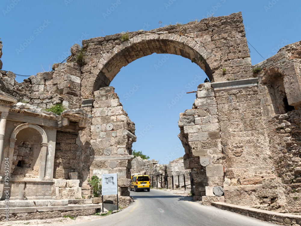 Ancient Vespasian Gate in Side, Turkey Ancient Vespasian Gate in Side, Turkey
