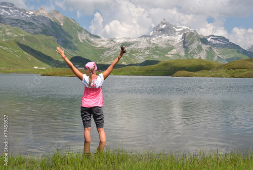 Girl at the mountain lake, Switzerland